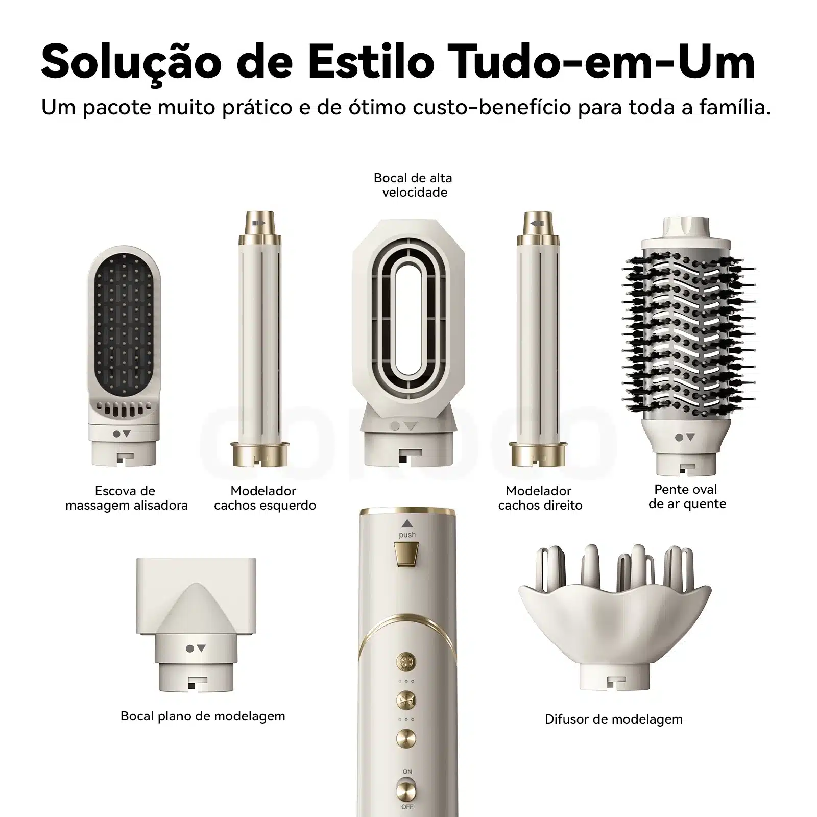 GOKOCO Escova Secadora 7 em 1 – 1200W, Kit Completo Efeito Salão para Secar, Alisar e Modelar