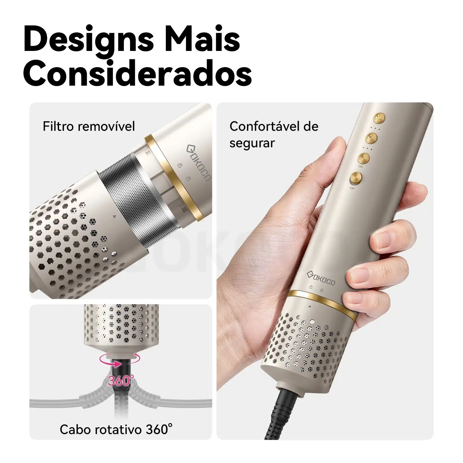 GOKOCO Escova Secadora 5 em 1 Bivolt | Secador de Cabelo Magnético de Alta Velocidade Profissional