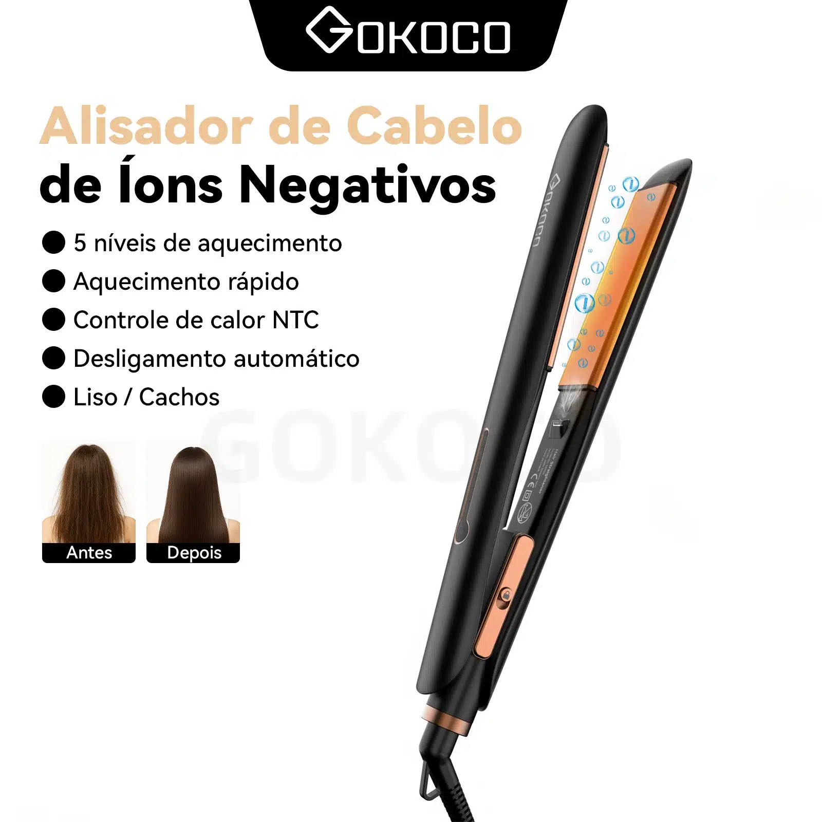 GOKOCO Prancha Alisadora de Cabelo Bivolt | Liso Perfeito Sem Frizz em Minutos
