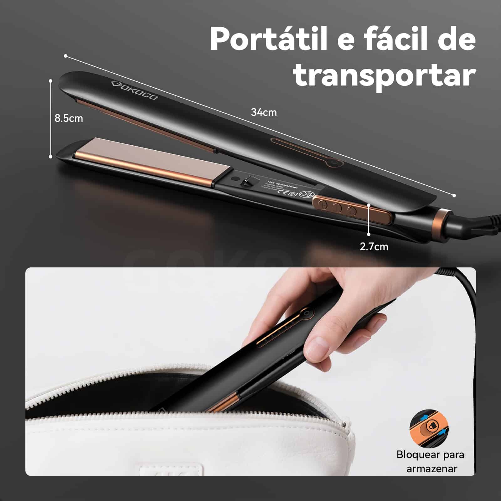 GOKOCO Prancha Alisadora de Cabelo Bivolt | Liso Perfeito Sem Frizz em Minutos