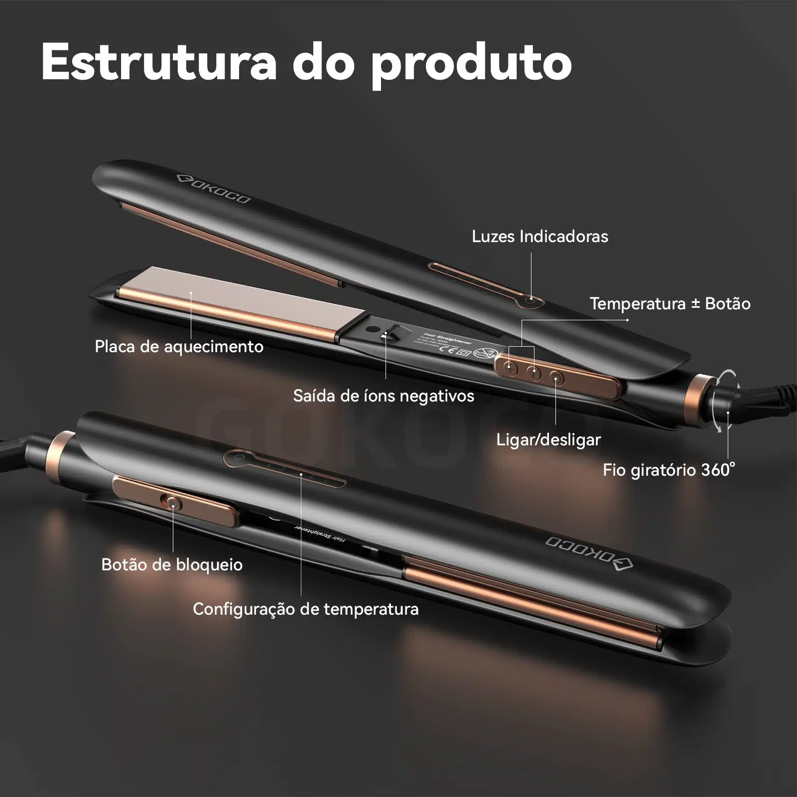GOKOCO Prancha Alisadora de Cabelo Bivolt | Liso Perfeito Sem Frizz em Minutos