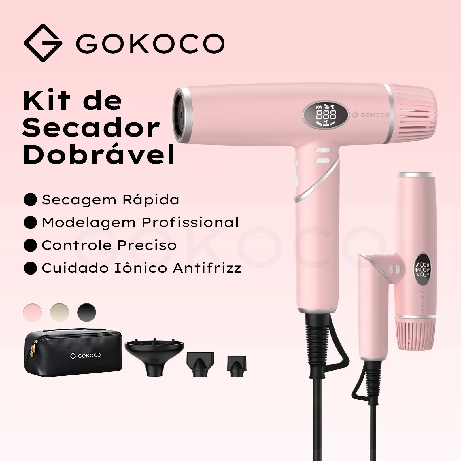 GOKOCO Secador Dobrável Bivolt | Leve, Compacto e Secagem Rápida